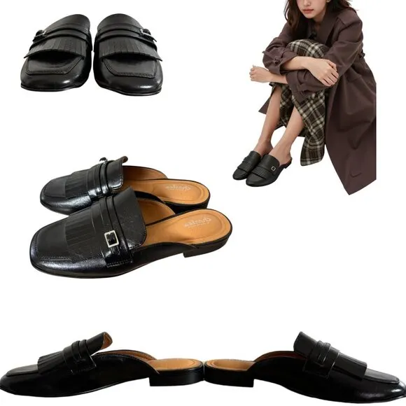 CHARLES DAVID BLACK TASSEL SLIDES SLIP ON MULES SIZE 9 NEW