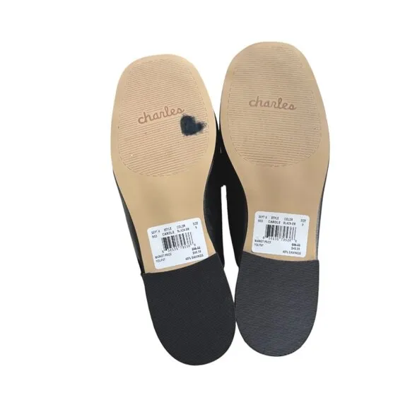 CHARLES DAVID BLACK TASSEL SLIDES SLIP ON MULES SIZE 9 NEW