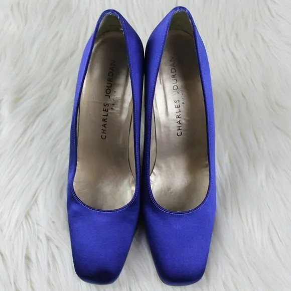 Charles Jourdan Paris Blue Satin Pumps Heels 7