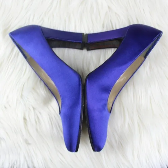 Charles Jourdan Paris Blue Satin Pumps Heels 7