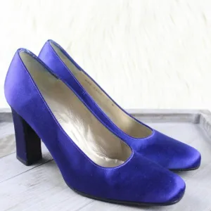 Charles Jourdan Paris Blue Satin Pumps Heels 7