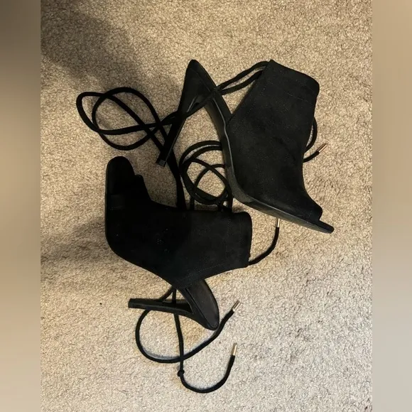Charlotte Russe Black open toe ankle lace heels size 9