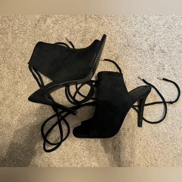 Charlotte Russe Black open toe ankle lace heels size 9