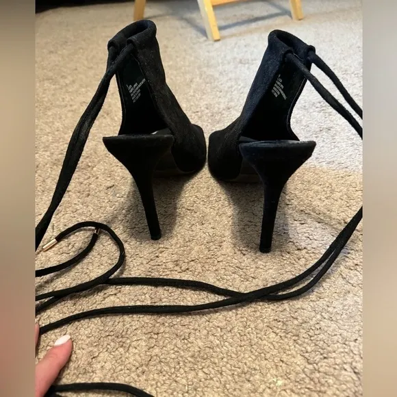 Charlotte Russe Black open toe ankle lace heels size 9