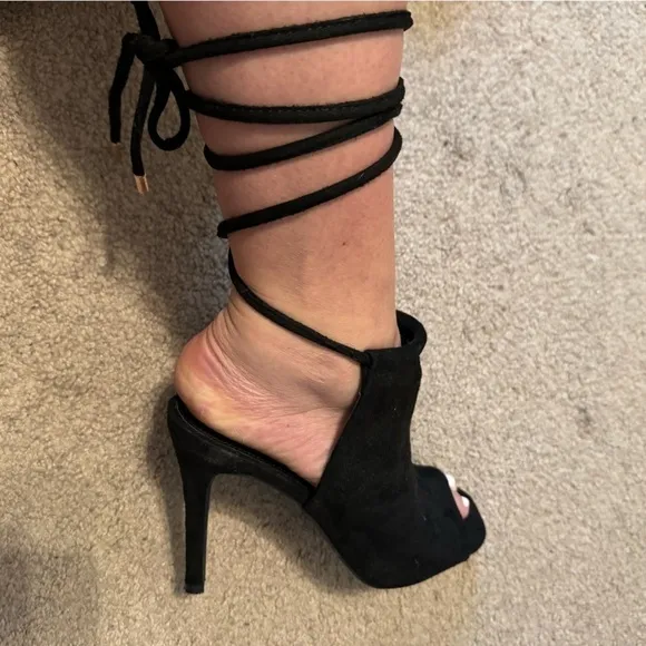 Charlotte Russe Black open toe ankle lace heels size 9