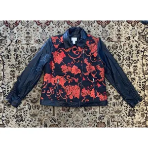 Chico's jacket women's Sz 1 Moto Black Red Floral Jacquard Faux Leather NEW