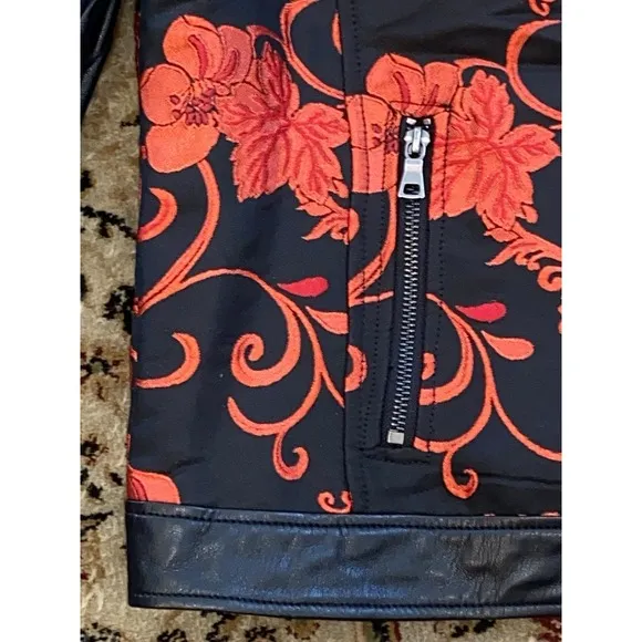 Chico's jacket women's Sz 1 Moto Black Red Floral Jacquard Faux Leather NEW