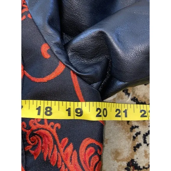 Chico's jacket women's Sz 1 Moto Black Red Floral Jacquard Faux Leather NEW