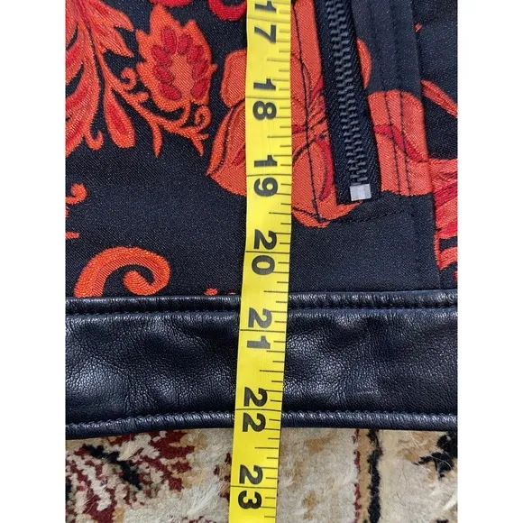 Chico's jacket women's Sz 1 Moto Black Red Floral Jacquard Faux Leather NEW
