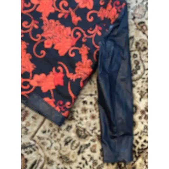 Chico's jacket women's Sz 1 Moto Black Red Floral Jacquard Faux Leather NEW