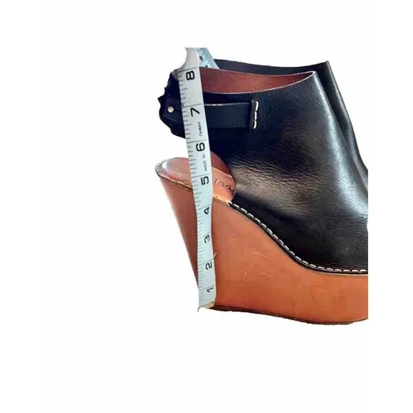 Chloe Black Leather Open Toe PlatformWedge Clogs 38.5
