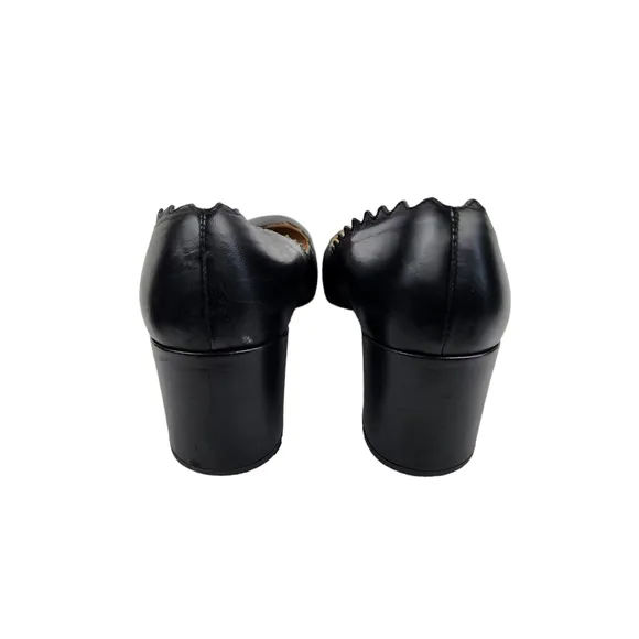 Chloe Black Leather Scallop Block Heel Pumps