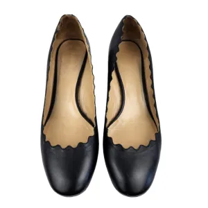 Chloe Black Leather Scallop Block Heel Pumps