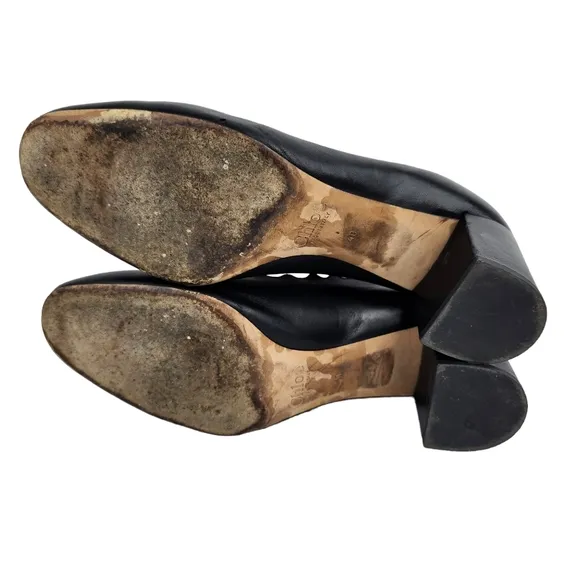 Chloe Black Leather Scallop Block Heel Pumps