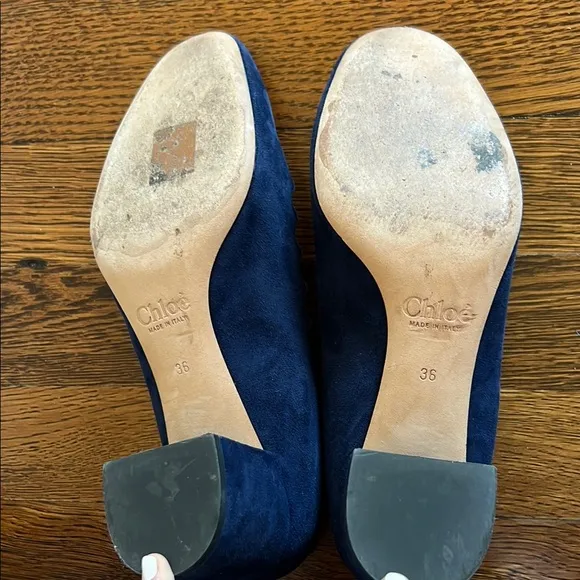 Chloe Blue Suede Scalloped Heels