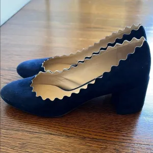Chloe Blue Suede Scalloped Heels