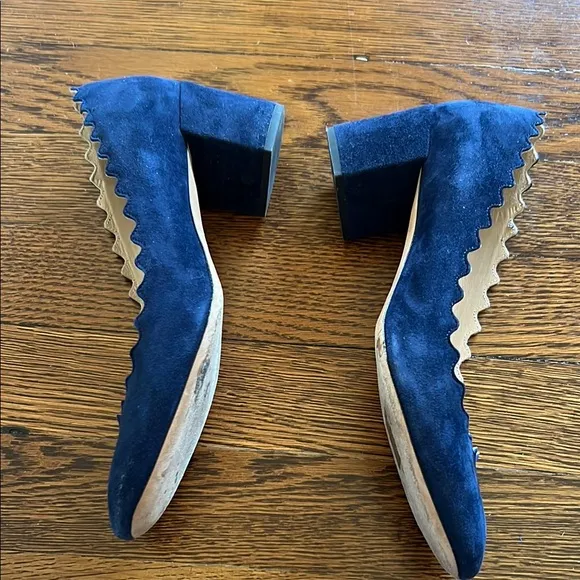 Chloe Blue Suede Scalloped Heels