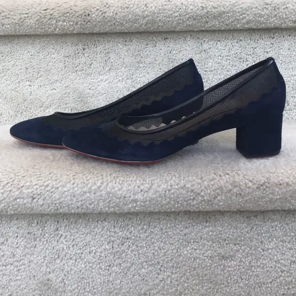 Chloe Navy Bridget Suede/Scallop Mesh