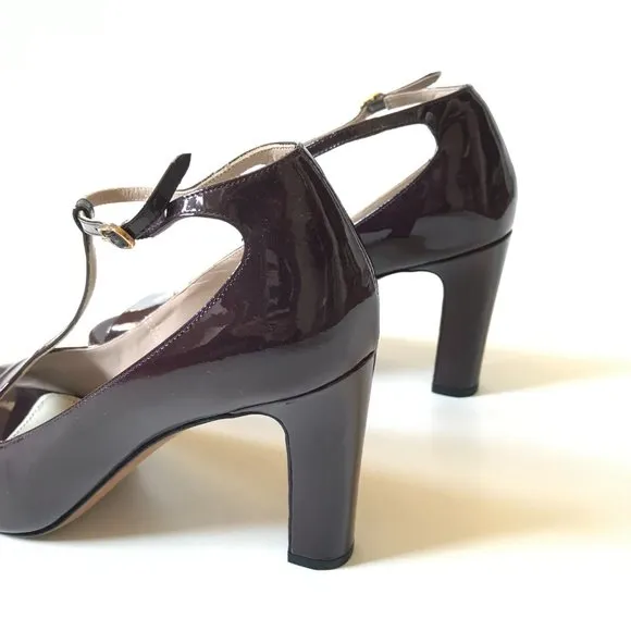 Chloe Patent Leather Mary Jane Pumps Heels Womens 39 9 Burgundy Maroon Open Toe