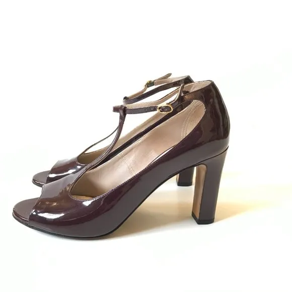 Chloe Patent Leather Mary Jane Pumps Heels Womens 39 9 Burgundy Maroon Open Toe