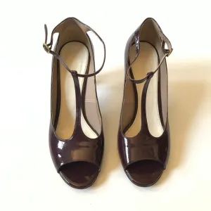 Chloe Patent Leather Mary Jane Pumps Heels Womens 39 9 Burgundy Maroon Open Toe