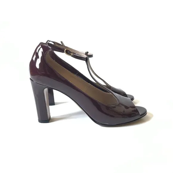 Chloe Patent Leather Mary Jane Pumps Heels Womens 39 9 Burgundy Maroon Open Toe