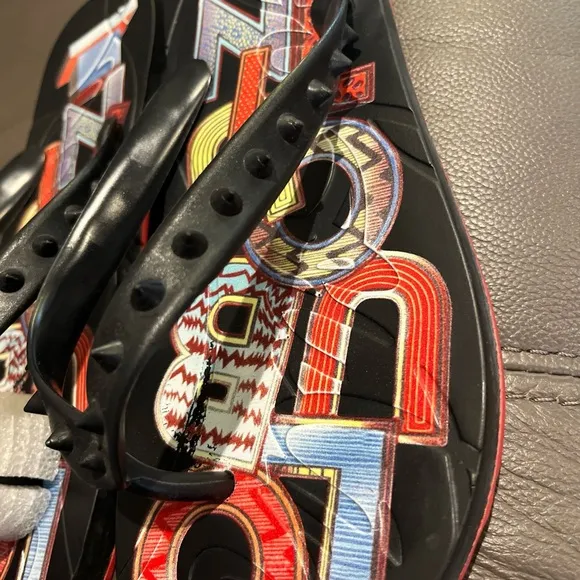 Christian Louboutin Women's Size 9 Unisex Black Rubber Spike Flip Flops Sandals