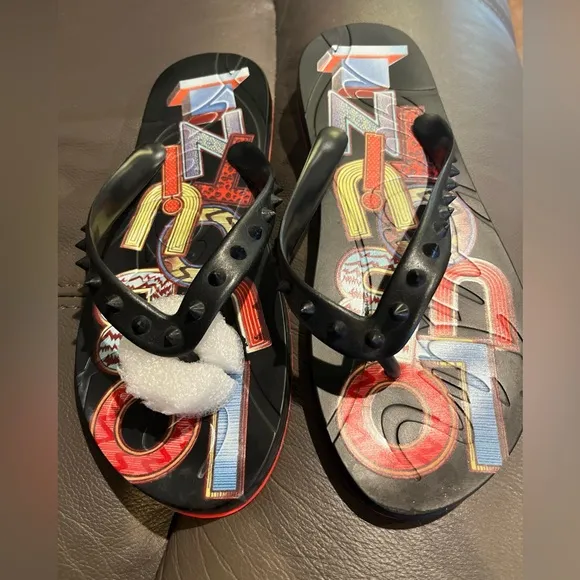Christian Louboutin Women's Size 9 Unisex Black Rubber Spike Flip Flops Sandals