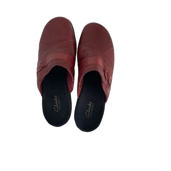 Clarks May Rosebud Slip On Clog Leather Burguny Red Size 8M Comfort Lagenlook