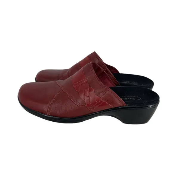 Clarks May Rosebud Slip On Clog Leather Burguny Red Size 8M Comfort Lagenlook