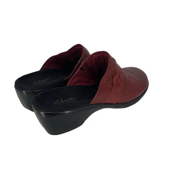 Clarks May Rosebud Slip On Clog Leather Burguny Red Size 8M Comfort Lagenlook