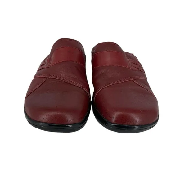Clarks May Rosebud Slip On Clog Leather Burguny Red Size 8M Comfort Lagenlook