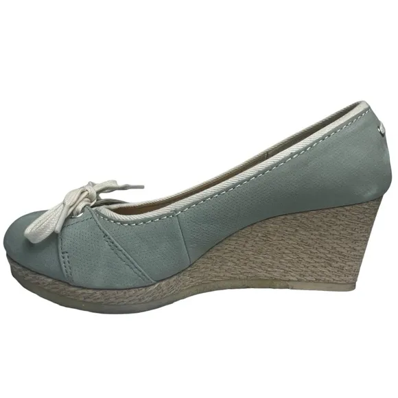 Clarks Originals Lt. Green Canvas Wedge Platform Espadrille w/Tie Detail Sz 10 M