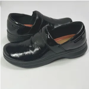 Clarks Slip On Clogs Comfort Work Shoes Patent Leather Black Size 9.5 Casul