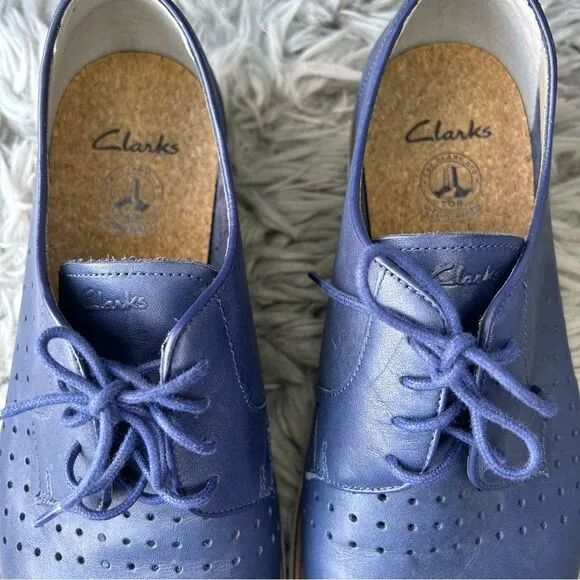 Clarks Tulik Edge navy blue leather lace up oxfords men’s shoe size 10.5