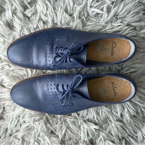 Clarks Tulik Edge navy blue leather lace up oxfords men’s shoe size 10.5