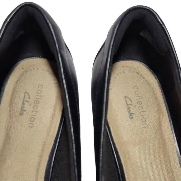 Clarks Wedge Heels Women Size 8.5 M Mallory Pearl Black Shoes Ortholite Footbed