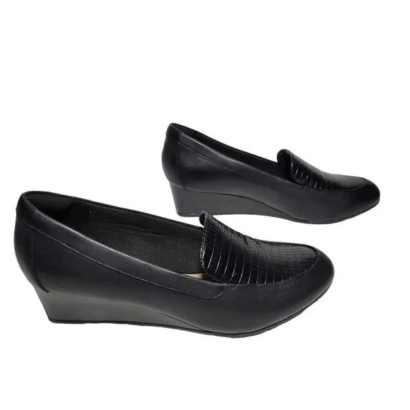 Clarks Wedge Heels Women Size 8.5 M Mallory Pearl Black Shoes Ortholite Footbed