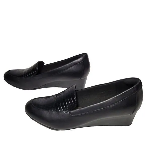 Clarks Wedge Heels Women Size 8.5 M Mallory Pearl Black Shoes Ortholite Footbed