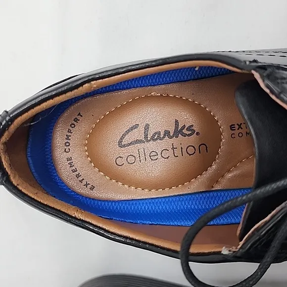 CLARKS WHIDDON CAP BLACK LEATHER GRIPPY RUBBER SOLE DERBYS MEN'S 7 NWOB ELEGANT