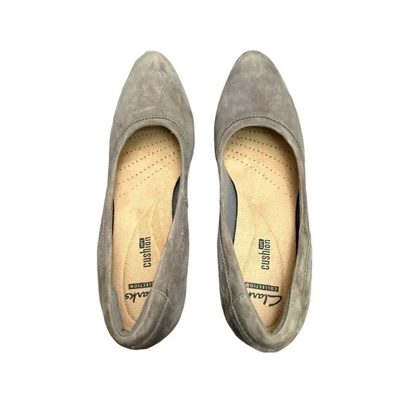 Clarks Women's Araya Moon Suede Pumps in Block Heels in Grey Black Color sz US 8