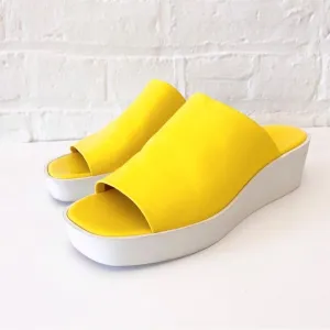 Clergerie Paris || Sasha Leather Slides Mules Platforms Wedges Yellow 38.5