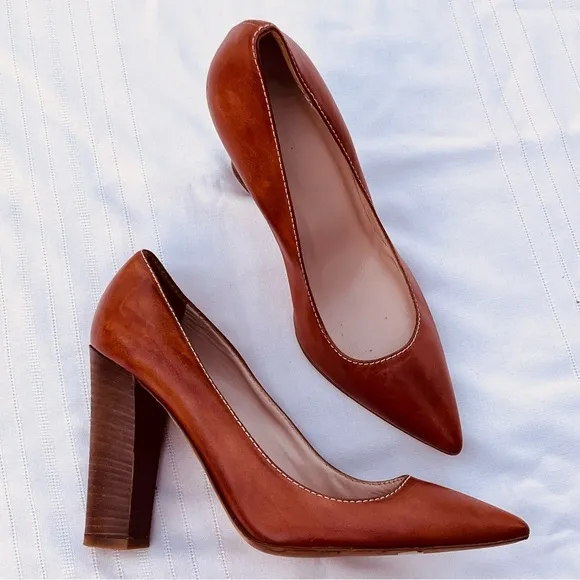 Club Monaco Leather Pointed Toe Block Heels 36.5
