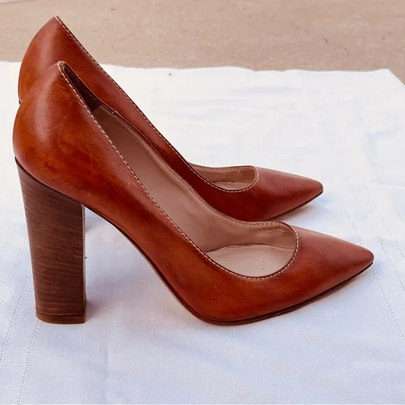 Club Monaco Leather Pointed Toe Block Heels 36.5