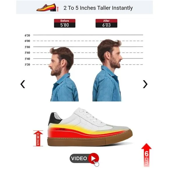 CMR CHAMARIPA Casual Elevator Shoes For Men - Off-White Leather Lightweight Low-