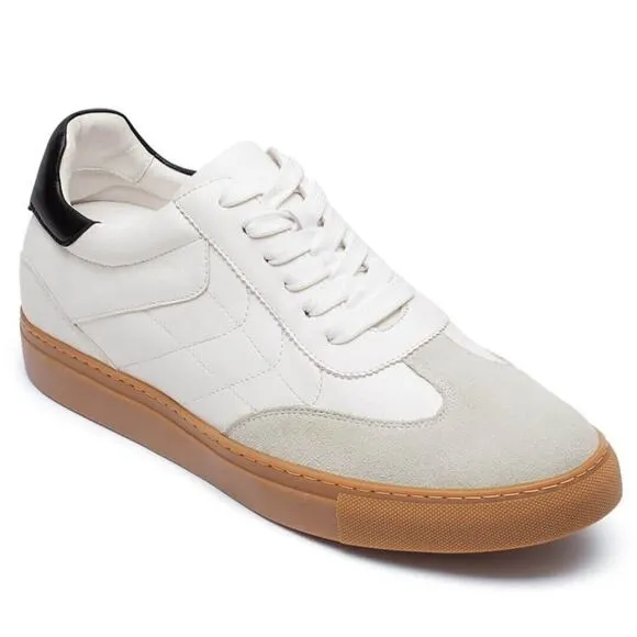 CMR CHAMARIPA Casual Elevator Shoes For Men - Off-White Leather Lightweight Low-