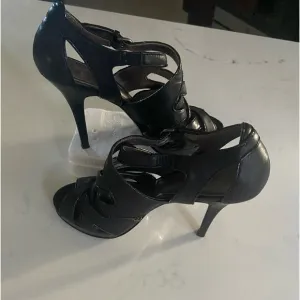 Coach Aenya Strappy Stiletto Heels Platform Black Leather Open Toe Heels 6.5B