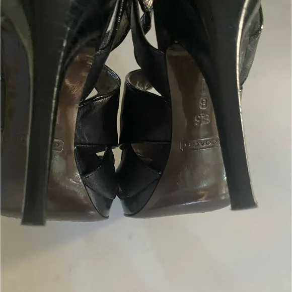Coach Aenya Strappy Stiletto Heels Platform Black Leather Open Toe Heels 6.5B