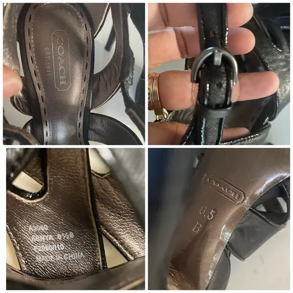 Coach Aenya Strappy Stiletto Heels Platform Black Leather Open Toe Heels 6.5B