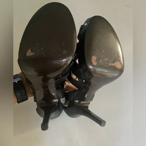 Coach Aenya Strappy Stiletto Heels Platform Black Leather Open Toe Heels 6.5B